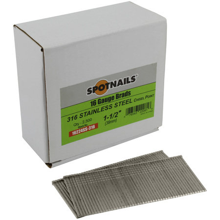 SPOTNAILS Collated Brad Nail, 1-1/2 in L, 16 ga, Hot Dipped Galvanized, Brad Head, Straight 16224SS-316